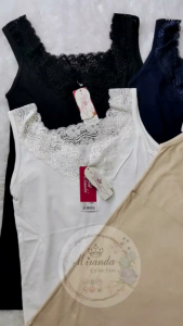 MIRANDA tank top/kaos dalam wanita miranda tali renda v neck bahan rayon super lembut dan adem ukuran l.xl.xxl