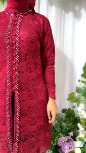 KODE JNH - Tunik Maura Full Brukat Dalaman Furing Hyget / Tunik Maura M L XL XXL / Kebaya Tunik Modern Motif Daun
