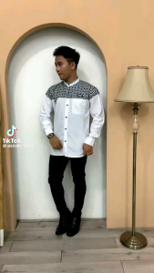 Baju Koko Pria Dewasa Lengan Panjang Motif Kobata Qynang Kombinasi Batik Terbaru