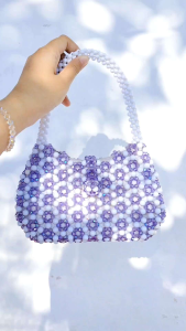 VAIZA - [ Lisa Beaded Shoulder Bag ] Tas Bahu Jinjing Manik Kristal Lilac Kondangan