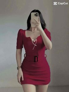 Daphne Dress w/ belt design |plain |crepe