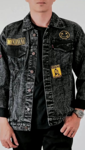 Jaket Jeans Bordir Pria M L XL XXL XXXL Denim Cowok Bahan Tebal Halus