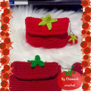 กระเป๋ามะเขือเทศ ไหมพรม งานฝีมือ สำหรับให้ของขวัญคนพิเศษ ใส่บัตร เหรียญ