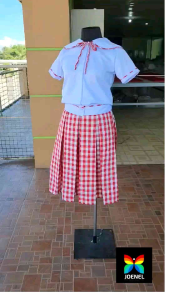 SAILOR COLLAR BLOUSE WITH RIBITI PEAC TWILL / RED CHECKERED SKIRT BOX PLEATS SCHOOL UNIFORM JOENEL BRAND