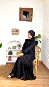 Gamis Putih Hitam Brokat Cutetrik Couple Mom Baju Muslim Anak Cewek