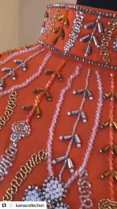 Luxury Abaya from Syria - Rich Vibrant Orange Chiffon Abaya with Hand Embroidery Beads Crystals Gold Details for Raya Festive Events