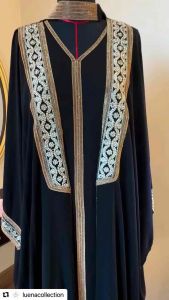 Dubai Abaya for Sale in Singapore Elegant Black Abaya with Rich Gold Embroidery Full Set with Inner Dress and Matching Belt Premium Quality Fabric