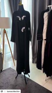 Elegant Black Abaya Set with Handcrafted Embellishments & Matte Finish for Special Occasions in Singapore & Malaysia