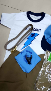 KID SCOUT 7 IN 1 COTTON BLUE SCOUTING UNIFORM SET: HAT SCARF CARAEOAO TSHIRT BELT SHORT SOCKS