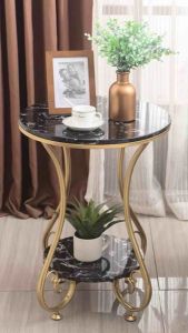 Kệ bàn góc Sofa phòng khách mặt đá tròn 2 tầng chân kim loại uốn nghệ thuật BG-36 sang trọng hiện đại