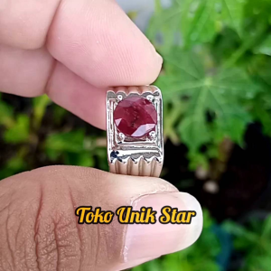Cincin Batu Permata Natural Red Ruby Madagascar Round Facet + Memo