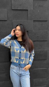 Cardigan rajut diana motif love premium wanita terbaru lengan panjang baju atasan wanita kancing