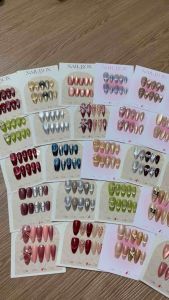 Nailbox sơn gel mắt mèo charm nơ siêu xinh bộ 10 móng tặng kèm keo và dũa đủ size