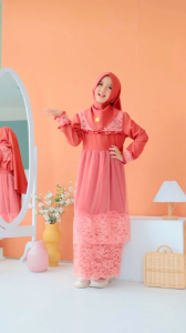 BAJU PESTA ANAK MUSLIM PEREMPUAN GAMIS MEWAH BROKAT WARNA SALEM LEISHA BY LABELLA