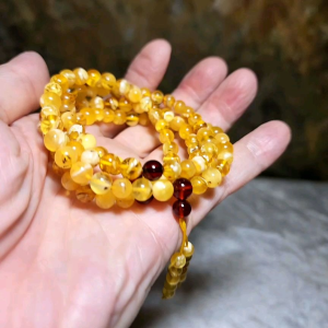6mm+ Premium Butterscotch Amber golden yellow with natural inclusions 108 mala necklace 优质蜜蜡金黄带天然内含物108念珠项链