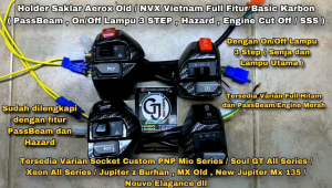 (BASIC KARBON) Set Holder Saklar Aerox 155 Old NVX Vietnam Carbon Variasi Pass Beam  On/Off Lampu 3 Step Hazard Custom Socket PNP Mio Series / Xeon / Soul GT /Jupiter MX