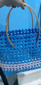 Handwoven Eco-Friendly Plastic Basket Bag - Yellow & Blue Beach/Market Tote