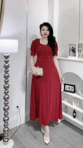 M411 Đầm Trung Niên Đi Tiệc Cao Cấp-Chất thun nhủ dệt có co giãn thoải mái freesize