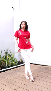 Blouse Imlek Blouse Cheongsam Blouse Chongsam Blouse Merah Imlek Blouse Sincia Atasan Imlek Merah Bahan Vaganza Premium