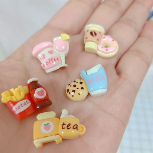 5pcs Small Charm Tea Cofee Biscuit Cream Glue DIY Keychain Hairclip 3D Sticker DC1253