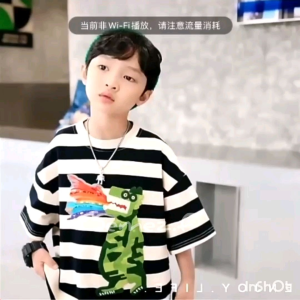 LJS2-21 Setelan Anak Laki-Laki Motif Garis Hitam Putih Dino