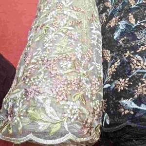 Bahan kain Tulle bordir full bordir sulam terbaru two-tone tebal motif bunga terbaru