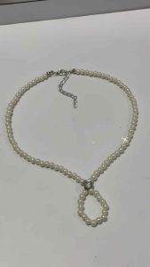 Orlune Zircon Loop Pearls Necklace Kalung Mutiara Simpul Bulat Beaded Pearl Elegan Pesta Handmade Fashion
