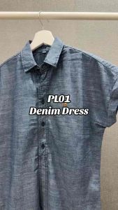 Dress Midi Wanita Murah Lengan Pendek (PL01 Denim Light/ Indigo Tunic Dr)