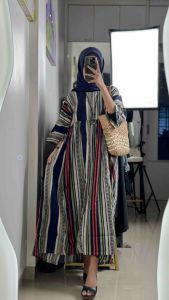 LC1523 Oversized Midi Dress Tipis Fashion Retro Terbaru