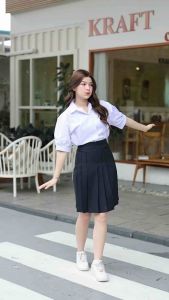 เสื้อนักเรียนหญิง เสื้อนักเรียน มอปลาย บริษัท เสื้อนักเรียนสีโอโม่ แขนจีบคอปก