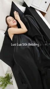 Bộ Chăn Ga Gối Lụa mềm mịn mát lạnh cao cấp LUSI Lụa Silk Bedding Màu Đen