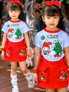 🦌 𝑴𝒆𝒓𝒓𝒚 𝑪𝒉𝒓𝒊𝒔𝒕𝒎𝒂𝒔 🎄🎁 ชุดคริสต์มาส เด็กผู้หญิง งาน3ชิ้น เสื้อ+กระโปรง+กิ๊บโบว์