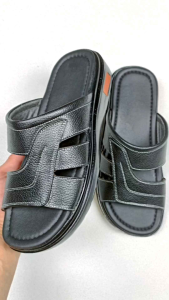 Dép nam quai ngang da bò thời trang trẻ thanh lịch đế cao 3cm bền nhẹ