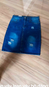 Chân váy jean dáng ngắn xẻ sau hàng Quảng châu cao cấp