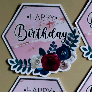 Topper Happy Birthday Floral Frame Segi 6 Aesthetic (isi 6pcs 8cm)
