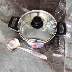 PANCI WADAH MAKANAN STAINLES / PANCI SAYUR 18cm TUTUP KACA FREE CINTUNG