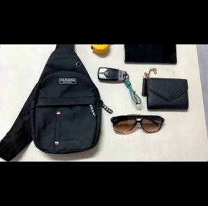 Men’s Canvas Cross Body Shoulder Chest Bag with Earphone Hole [Black]