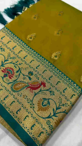 SG Ready Stock Soft Paithani Silk Saree with Zari Weaving Meenakari Motifs Rich Pallu.