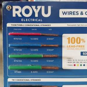 Royu THHN Stranded Wires 14/7 2.0mm,12/7 3.5mm,10/7 5.5mm,8/7 8.0mm per METER