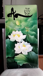 Tranh gỗ tráng gương AN HOA SEN tranh treo tường bo viền bạc hàng sẵn giao nhanh