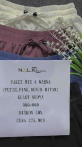 Paket Mix 4pcs - Celana Kulot Wanita Warna Hitam Denim Blue Broken White Dusty Pink Korea Style Neoya Celana Panjang Casual Bahan Premium All Size