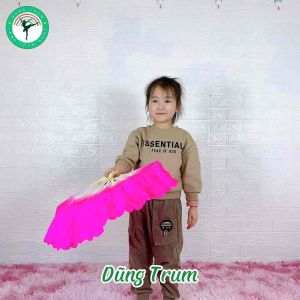 Quạt múa 2 màu trẻ em nan tre vải lụa mềm mại