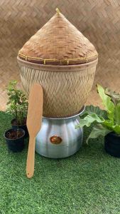 ชุดนึ่งข้าวเหนียว 4 ชิ้น หม้อนึ่งเบอร์ 20+หวดขอบไม้ก้นตาข่าย+ฝาหวด+ไม้พาย 400 กราฟ 200 มกราฟ