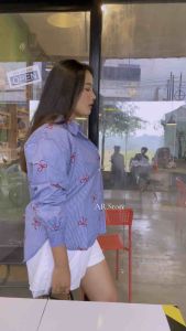 Atasan Kemeja Wanita Blouse Strip Motif Pita