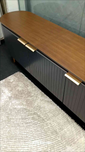 (FREE Installation + Shipping) KBS Dorcus 6FT TV Cabinet / Oval Shape / Grey Lacquered Finished / Soft Closing Doors /  Large Drawer Storage / L180 x W40 x 55 cm