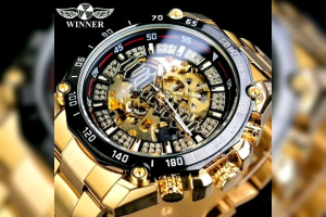 JAM TANGAN WINNER 105 GOLD HITAM ORIGINAL FULL STAINLESS