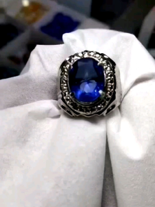 Cincin Batu Akik Blue Safir Cutting Cakep