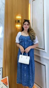 Ziyuka Dress Jeans Kombinasi Kantong aktif