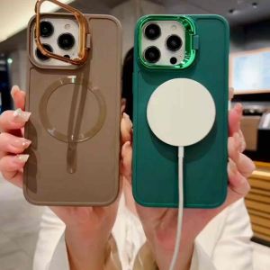 For Type HP Iphone 11 / 12 / 13 / 14 / 15 / 16 / Pro / Max / Plus | Silicon Casing Case Handphone Metal Standing Magnetic Magsafe + Packing