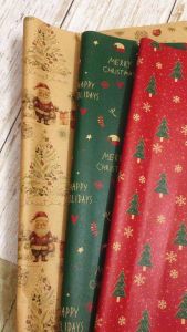 (Set 10 tờ) Giấy kraft gói quà Noel Giáng Sinh phong cách Retro Châu Âu khổ lớn 72x51cm